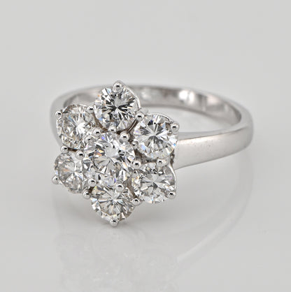 Vintage 1.70ct Diamond Flower Cluster Engagement Ring in 18ct White Gold