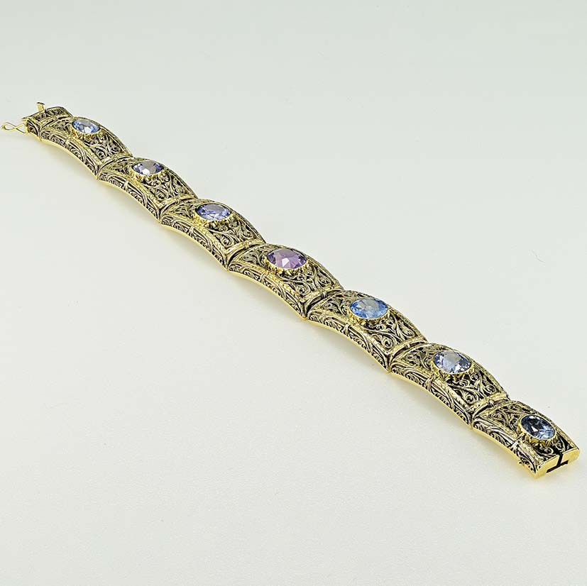 Vintage 19.45ct Natural No Heat Ceylon Sapphire Panel Link Bracelet