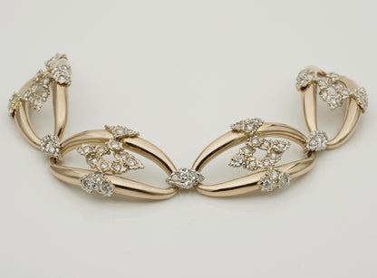 Vintage 1940s Retro Gold Oval Omega Link Bracelet with 4cts Diamonds