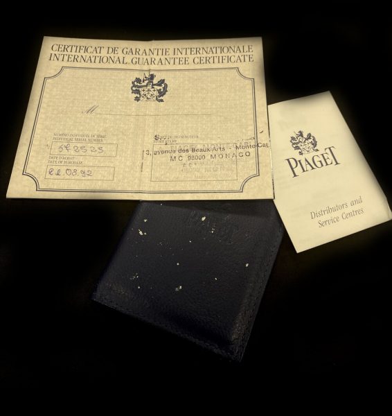 Piaget Classique 18ct Yellow Gold 33mm Manual Winding Watch; white dial, with original warranty / purchase document dated 1992 from Piaget Boutique Monaco - Avenue des Beaux-Arts