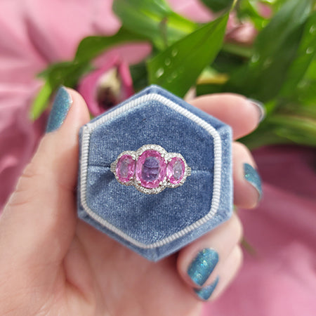 Pink Sapphire and Diamond Trilogy Cluster Dress Ring
