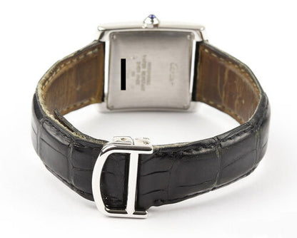 Cartier Tank Francaise Gents 18ct White Gold 2366 Automatic, 28mm, on a Cartier black leather strap with 18ct white gold deployant buckle.