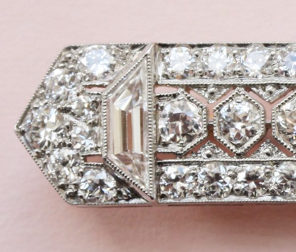 Art Deco Tiffany and Co 3.6ct Diamond Set Platinum Bar Brooch