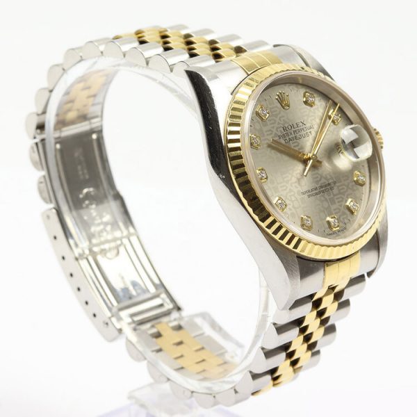 Rolex Datejust 16233 Steel and Gold 36mm Watch with Rolex factory original grey diamond Jubilee dial, Year 2002 and with Rolex box and papers