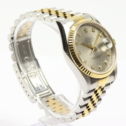 Rolex Datejust 16233 Steel and Gold 36mm Watch with Rolex factory original grey diamond Jubilee dial, Year 2002 and with Rolex box and papers