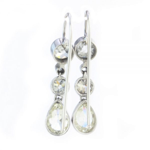 Antique Edwardian Old Cut Diamond Drop Earrings in Platinum