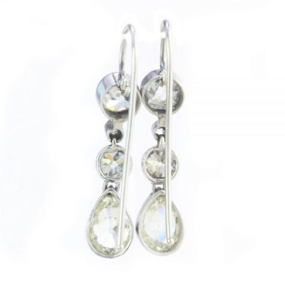 Antique Edwardian Old Cut Diamond Drop Earrings in Platinum