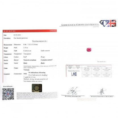 Ruby and Diamond Pendant, certified natural ruby with no heat treatment