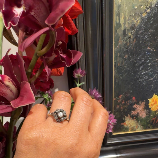 Antique Rose Cut Diamond Cluster Engagement Ring