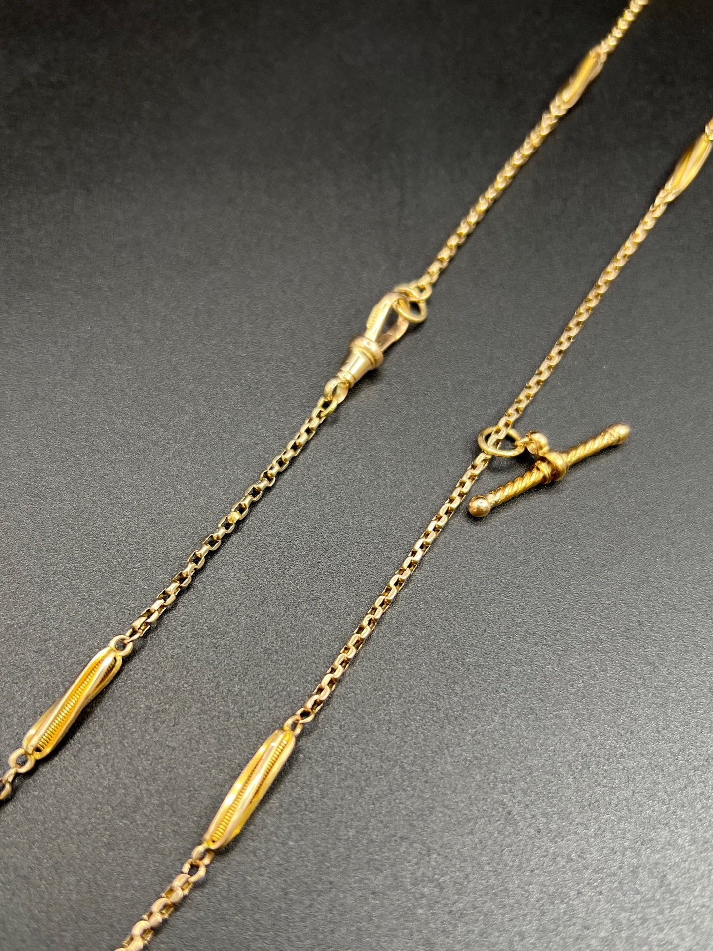 Antique 9 ct Gold Edwardian Fancy Twist Link Belcher Chain With Spiral Twisted T-bar