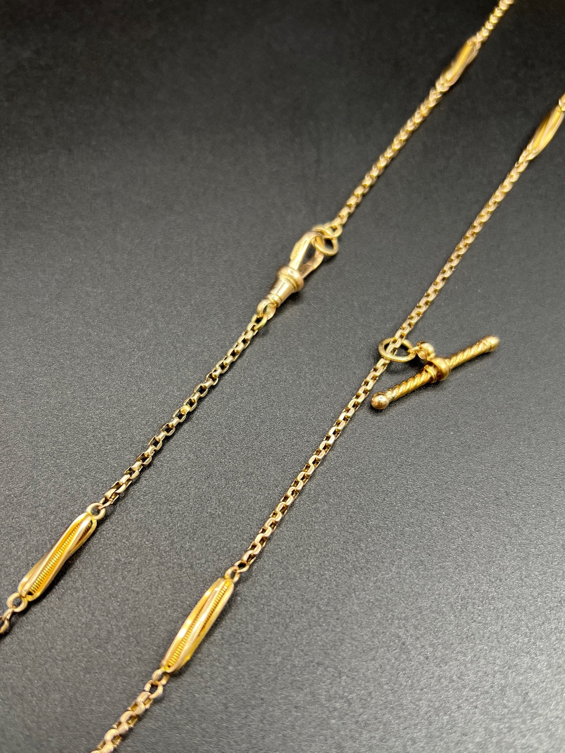 Antique 9 ct Gold Edwardian Fancy Twist Link Belcher Chain With Spiral Twisted T-bar