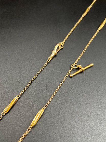 Antique 9 ct Gold Edwardian Fancy Twist Link Belcher Chain With Spiral Twisted T-bar