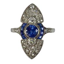 Vintage French Sapphire, Diamond and Platinum Cocktail Ring; set with 1.25cts sapphires and 0.80cts old European-cut diamonds, maker’s mark for Jean Jorens