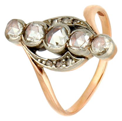Antique 14 Carat Yellow Gold and Platinum Diamond Crossover Ring, 0.50 Carat