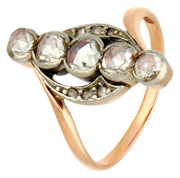 Antique 14 Carat Yellow Gold and Platinum Diamond Crossover Ring, 0.50 Carat