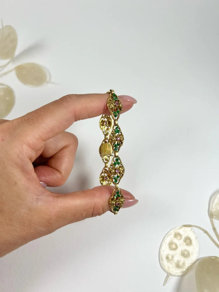 Antique 18 Carat Yellow Gold Bracelet With Rubies And Enamel