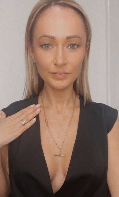 Antique 15 Carat Yellow Gold 1920's Long Fetter Link Chain With Swivel Clip And T-bar