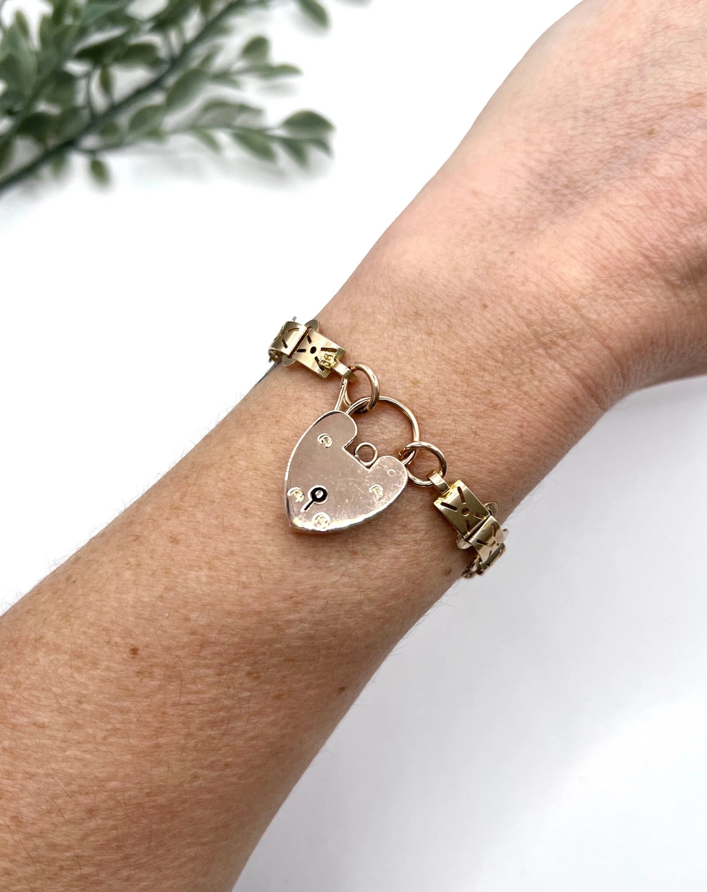Antique 9 Carat Rose Gold Fancy Link Bracelet with Heart Shaped Padlock