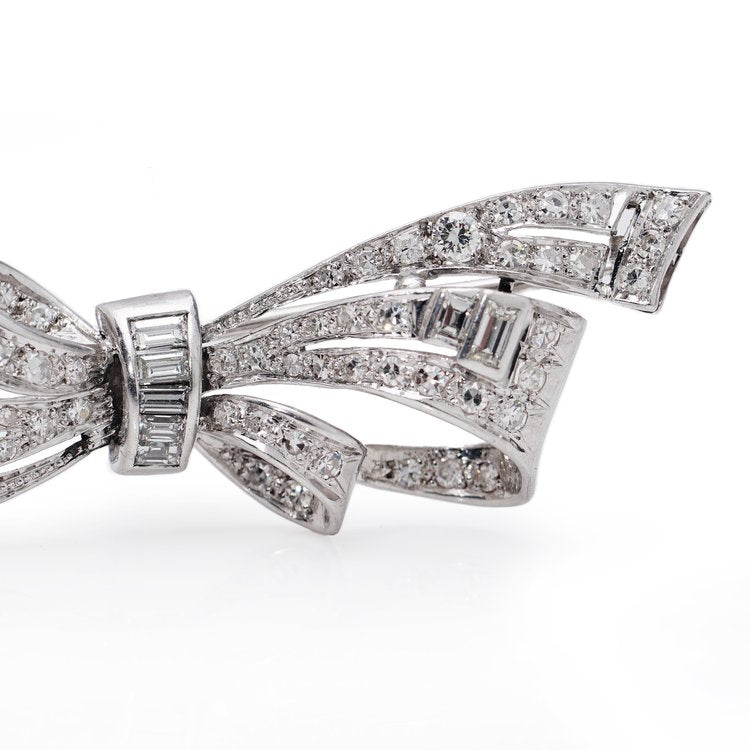 Vintage 2.56ct Brilliant and Baguette Diamond Bow Brooch