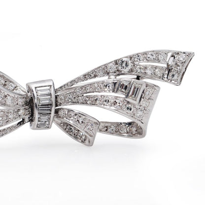 Vintage 2.56ct Brilliant and Baguette Diamond Bow Brooch