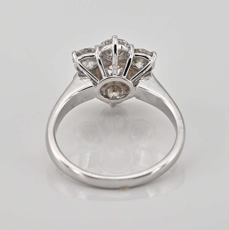 Vintage 1.70ct Diamond Flower Cluster Engagement Ring in 18ct White Gold