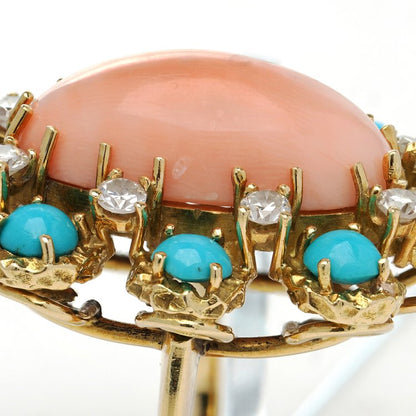 Ben Rosenfeld Angel Skin Coral, Turquoise and Diamond Cluster Ring