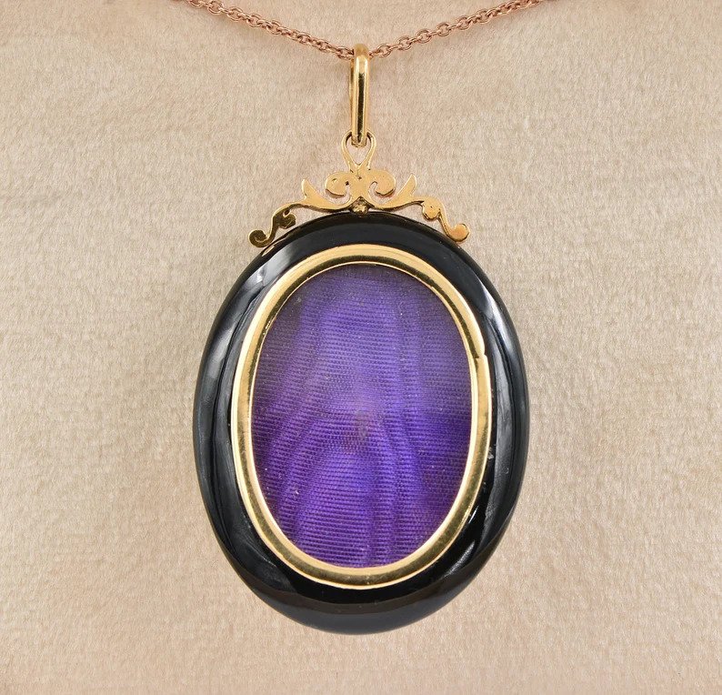 Antique Victorian Natural Pearl Diamond Black Onyx Locket Pendant