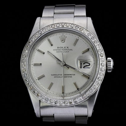 Vintage Unisex Rolex Oyster Perpetual Datejust 1601 Stainless Steel Watch with Later Diamond Bezel, Circa 1970s