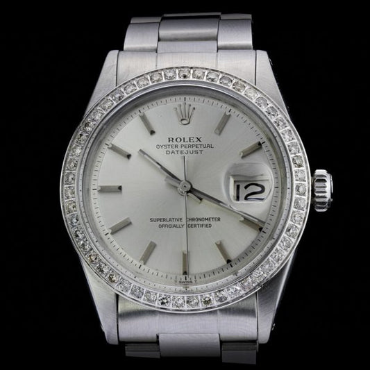 Vintage Unisex Rolex Oyster Perpetual Datejust 1601 Stainless Steel Watch with Later Diamond Bezel, Circa 1970s