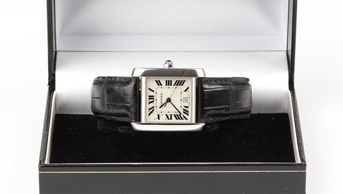 Cartier Tank Francaise Gents 18ct White Gold 2366 Automatic, 28mm, on a Cartier black leather strap with 18ct white gold deployant buckle.