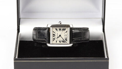 Cartier Tank Francaise Gents 18ct White Gold 2366 Automatic, 28mm, on a Cartier black leather strap with 18ct white gold deployant buckle.