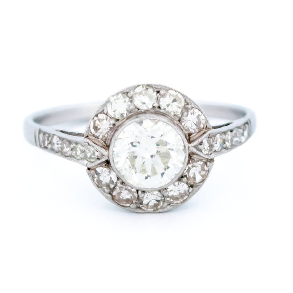 Vintage Old Cut Diamond Halo Ring In Platinum