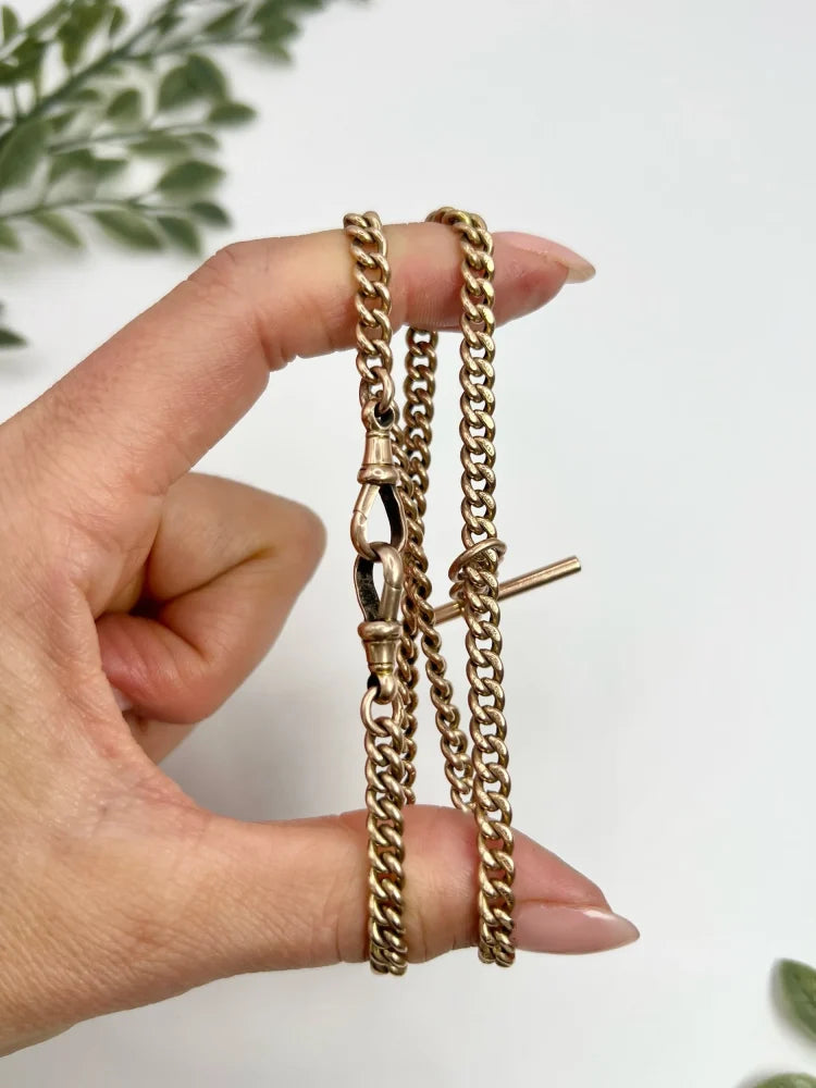 Antique Curb Link Albert Chain In 9 Carat Rose Gold