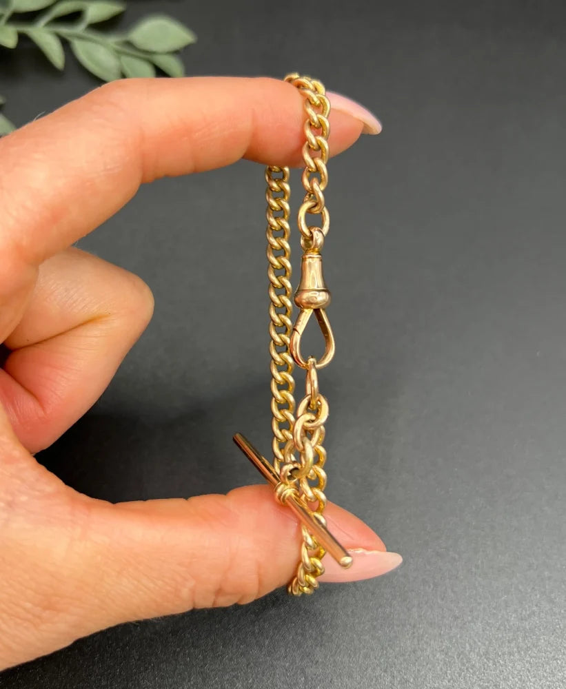 Victorian 15 Carat Rose Gold Curb Link Albert Bracelet