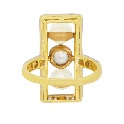 Edwardian Antique Pearl and Old Cut Diamond Trilogy Plaque Tablet Ring