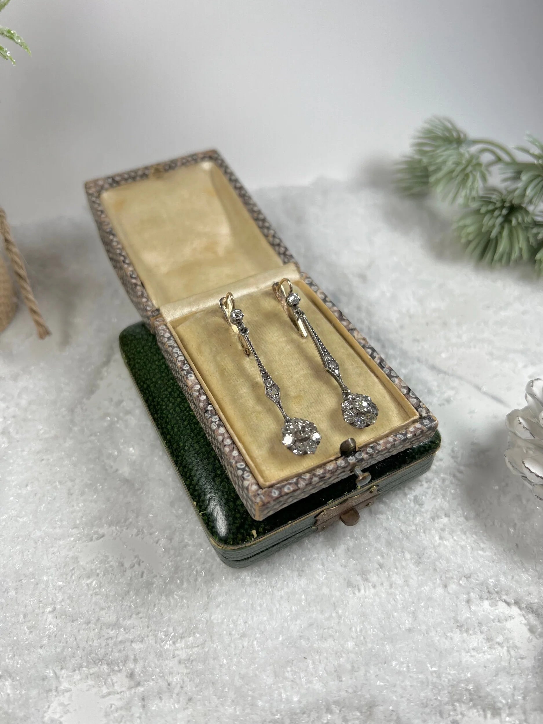 Victorian 18 Carat Gold and Silver Old Mine Cut Diamond Daisy Drop Earrings, Circa 1880