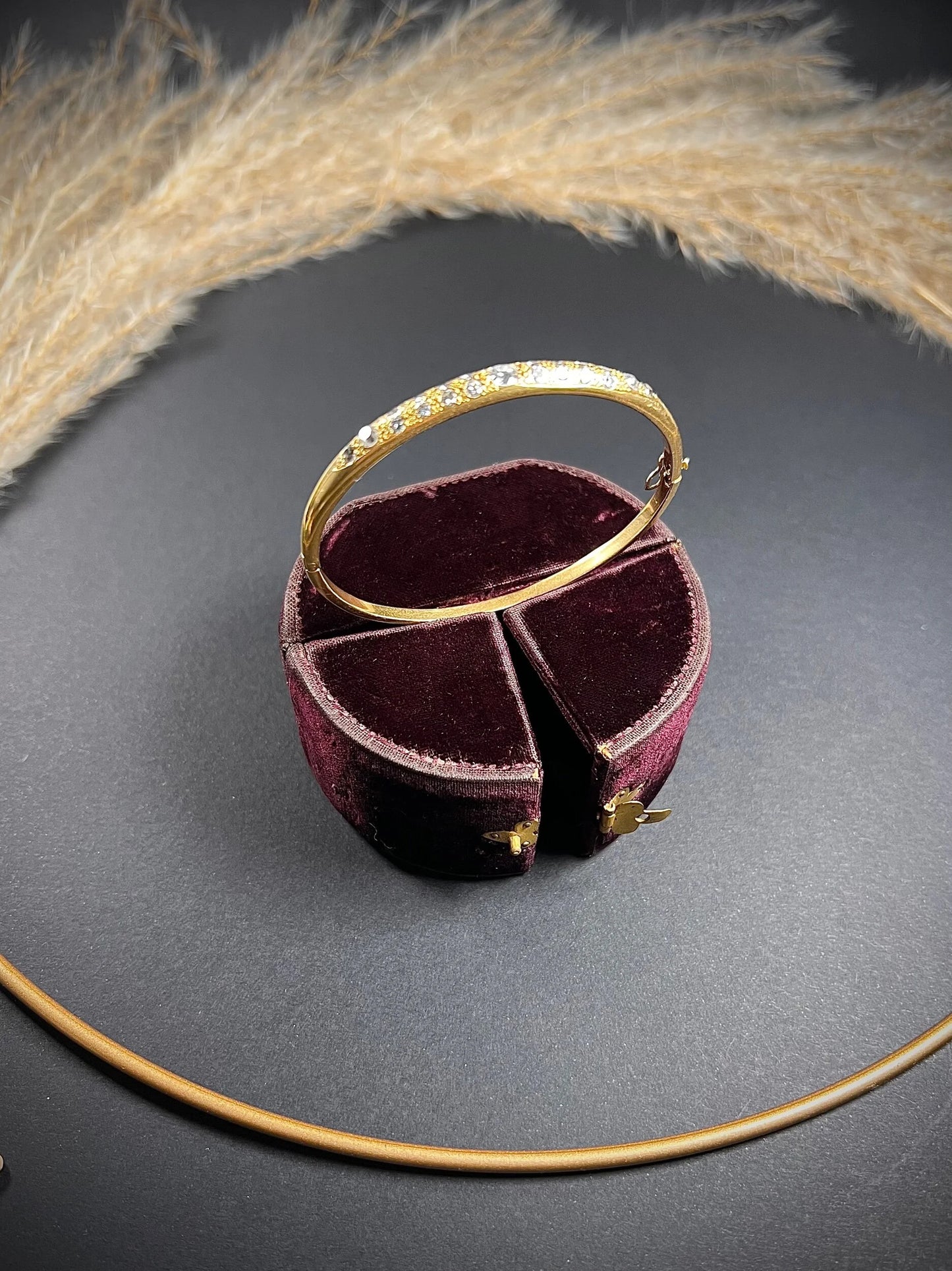 Vintage French 18 Carat Yellow Gold Diamond Bangle Bracelet, Circa 1960