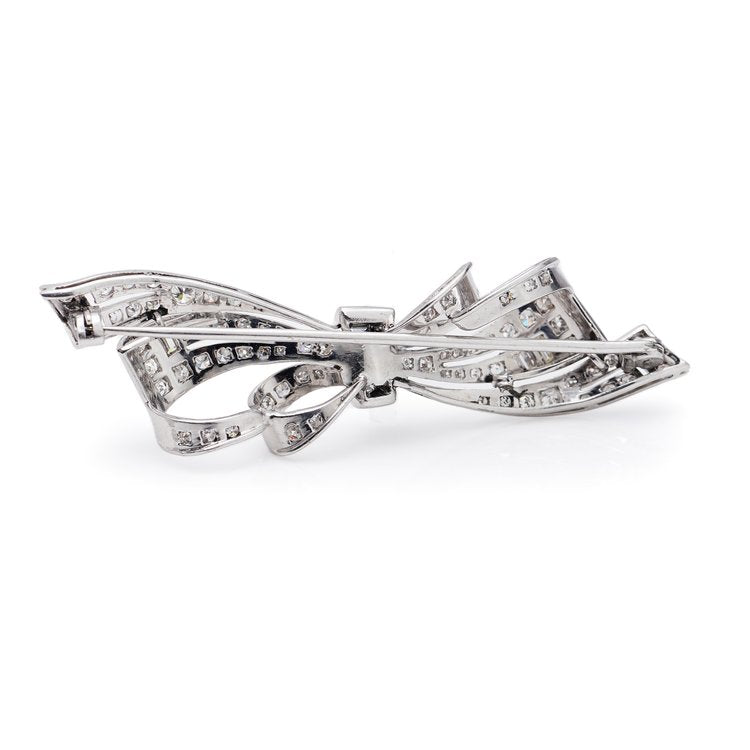 Vintage 2.56ct Brilliant and Baguette Diamond Bow Brooch