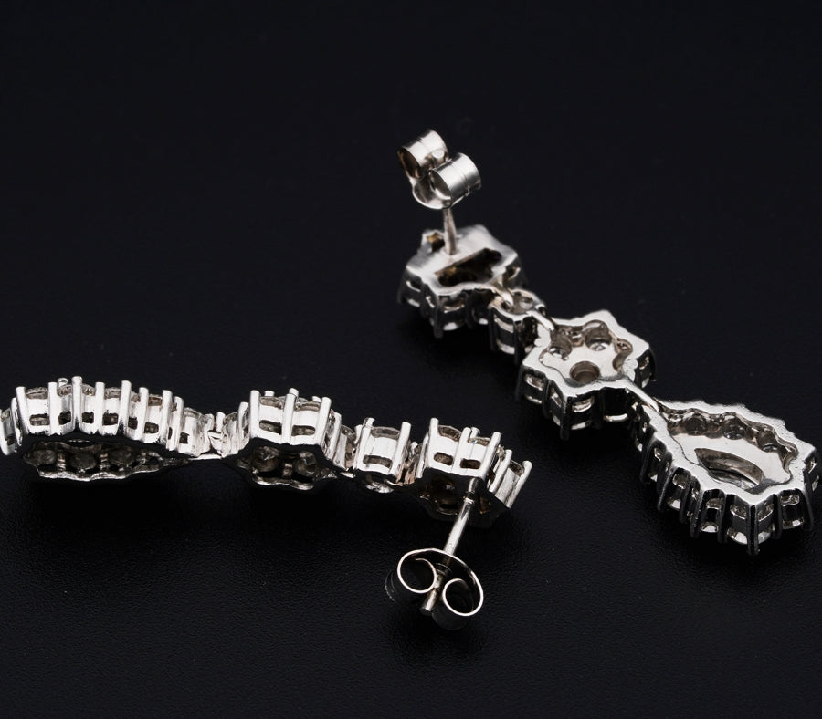 18ct White Gold and 4.90ct Diamond Cluster Drop Earrings