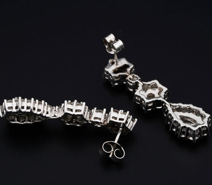 18ct White Gold and 4.90ct Diamond Cluster Drop Earrings