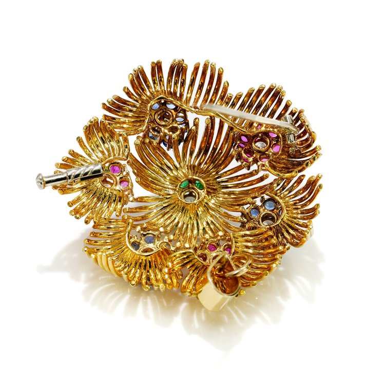 Vintage 1940s Gold Tutti Frutti Flower Brooch