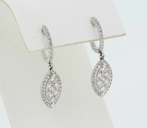 1.00ct Diamond Marquise Shaped Cluster Drop Earrings