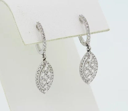 1.00ct Diamond Marquise Shaped Cluster Drop Earrings