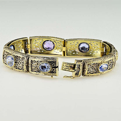 Vintage 19.45ct Natural No Heat Ceylon Sapphire Panel Link Bracelet