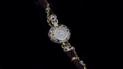 Vintage DaLaneau 18ct Yellow Gold 22mm Ladies Bracelet Watch with Diamonds and Rubies, Circa 1980s