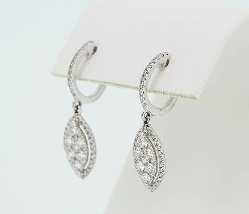 1.00ct Diamond Marquise Shaped Cluster Drop Earrings