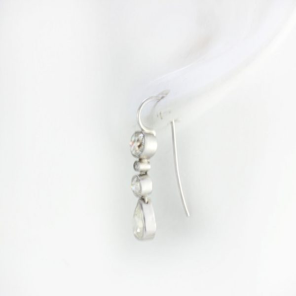 Antique Edwardian Old Cut Diamond Drop Earrings in Platinum