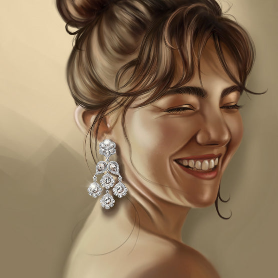 Rose Cut Diamond Floral Chandelier Earrings; set with 70 rose cut diamonds and 228 pave set round brilliant cut diamonds, 7.71 carat total, 18ct white gold