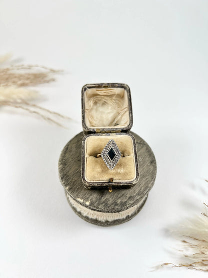 Edwardian 18 Carat Gold Sapphire and Diamond Marquise/Navette Ring, Circa 1900