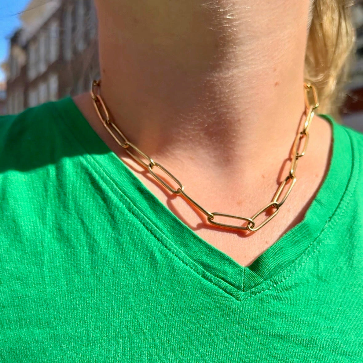 14ct Yellow Gold Paper Clip Link Chain Necklace